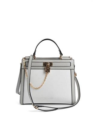 Silver & Polo SP1166 Kadın El Çantası Logolu Beyaz-A.Gri