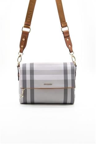 Silver & Polo SP963 Kadın Çapraz Çanta Ekose A.Gri-A.Taba