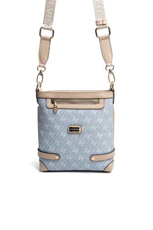 Silver & Polo SP1120 Kadın Çapraz Çanta Monogram Mavi-Ten
