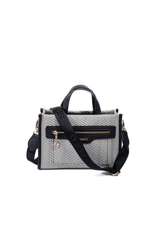 Silver & Polo SP1271 Kadın El Çantası Hasır Siyah Beyaz-Siyah