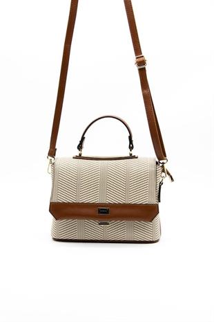 Silver & Polo SP838 Kadın Çapraz Çanta Hasır Bej-Taba