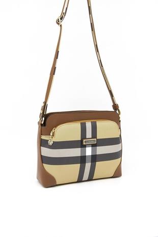 Silver & Polo SP364 Kadın Çapraz Çanta Ekose Bej-Taba