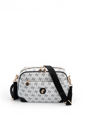Silver Polo SP1094 Kadın Çapraz Çanta Monogram Beyaz-Siyah