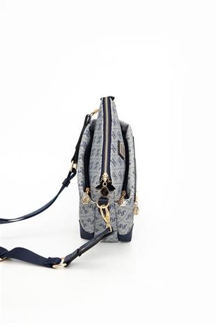 Silver & Polo SP1110 Kadın Çapraz Çanta Monogram Gri-Lacivert