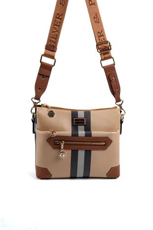 Silver & Polo SP1110 Kadın Çapraz Çanta Ekose Bej-Taba