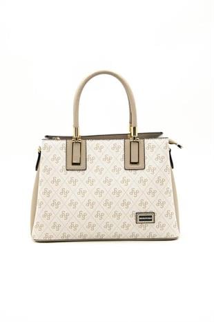 Silver & Polo SP1000 Kadın El Çantası Monogram Bej-Kum