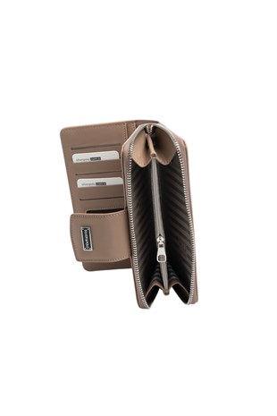 Silver & Polo SP928 Kadın Cüzdan & Kartlık Düz Koyu Bej-Latte