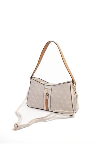 Silver Polo SP1102 Kadın Omuz Çantası Monogram Taş-Kemik-A.Taba