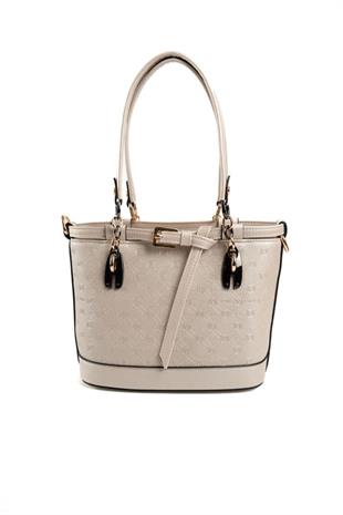 Silver & Polo SP1155 Kadın El Çantası Logolu Bej-S.Bej