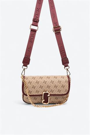 Silver Polo SP1171 Kadın Omuz Çantası Monogram Koyu Bej-Bordo