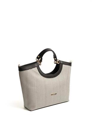 Silver & Polo SP1189 Kadın El Çantası Hasır Siyah Beyaz-Siyah