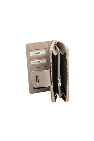 Silver & Polo SP928 Kadın Cüzdan & Kartlık Ekose Line Kare Kum Beji-Kum