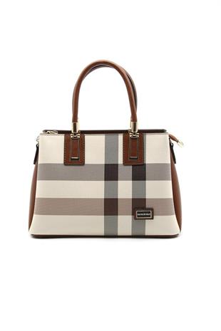 Silver & Polo SP1000 Kadın El Çantası Ekose Krem-Taba