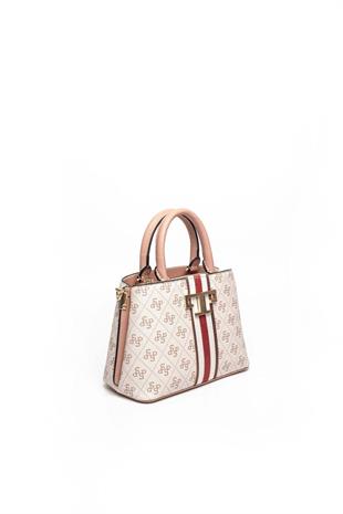 Silver & Polo SP987 Kadın El Çantası Şeritli Monogram Pembe-Somon