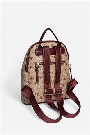 Silver & Polo SP901 Kadın Sırt Çantası Monogram Koyu Bej-Bordo
