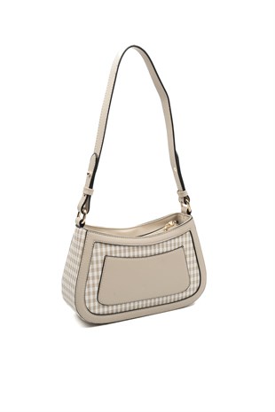 Silver & Polo SP1132 Kadın Çapraz Çanta Ekose Line Kare Kum Beji-Kum Beji