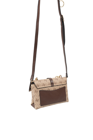 Silver & Polo SP1148 Kadın Çapraz Çanta Monogram Koyu Bej-Kahve