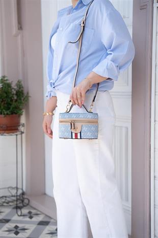 Silver & Polo SP1195 Kadın El Çantası Monogram Mavi-Ten