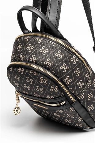 Silver & Polo SP983 Kadın Sırt Çantası Monogram Füme-Siyah