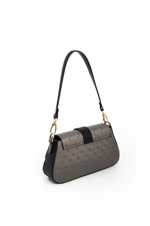 Silver & Polo SP1177 Kadın Omuz Çantası Logolu Platin-Siyah