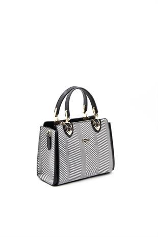 Silver & Polo SP1133 Kadın El Çantası Hasır Siyah Beyaz-Siyah