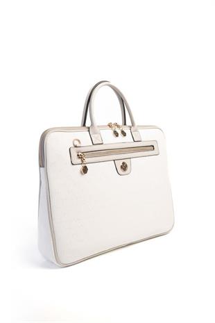 Silver & Polo SP1175 Kadın Laptop & Evrak Çantası Logolu Beyaz-A.Gri