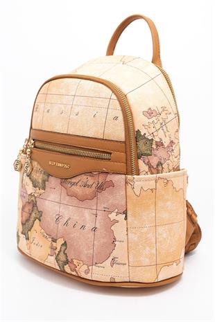 Silver & Polo SP1161 Kadın Sırt Çantası Harita Pudra-A.Taba