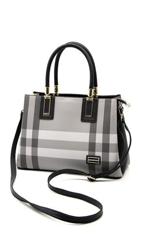 Silver & Polo SP1000 Kadın El Çantası Ekose Gri-Siyah