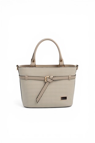 Silver & Polo SP1283 Kadın El Çantası Kaz Ayağı Ekose Kum-Kum Beji