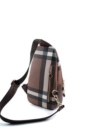 Silver & Polo SP959 Kadın Vücut Çantası Ekose Koyu Kahve-Kahve