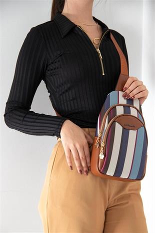 Silver & Polo SP959 Kadın Vücut Çantası Ekose Mix-Taba