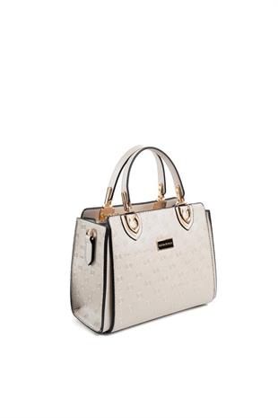 Silver & Polo SP1133 Kadın El Çantası Logolu Bej-S.Bej