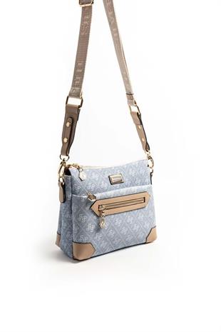 Silver & Polo SP1110 Kadın Çapraz Çanta Monogram Mavi-Ten
