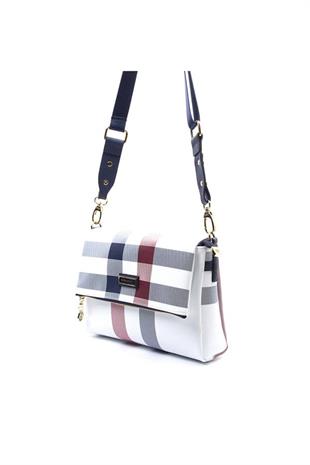 Silver & Polo SP963 Kadın Çapraz Çanta Ekose Beyaz-Lacivert