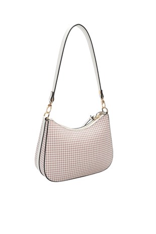 Silver Polo Bordo - Kemik Kaz Ayağı Ekose Kadın Omuz Çantası SP1259