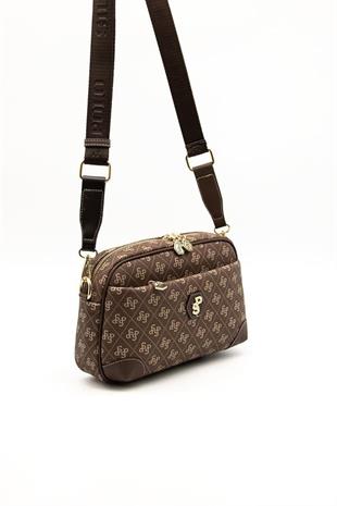 Silver & Polo SP1094 Kadın Çapraz Çanta Monogram Kahve