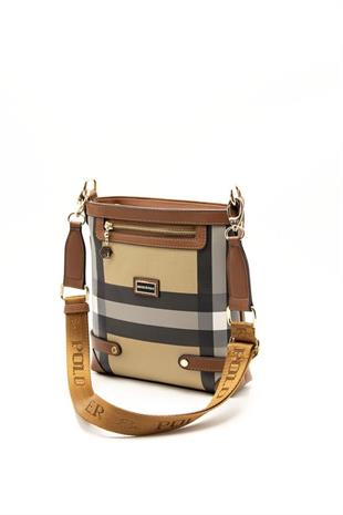 Silver & Polo SP1120 Kadın Çapraz Çanta Ekose Bej-Taba