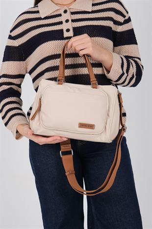 Silver Polo SP1227 Kadın Omuz Çantası Saten Bej-Taba