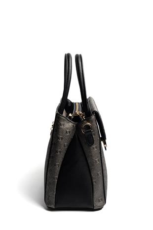Silver & Polo SP1264 Kadın El Çantası Logolu Platin-Siyah