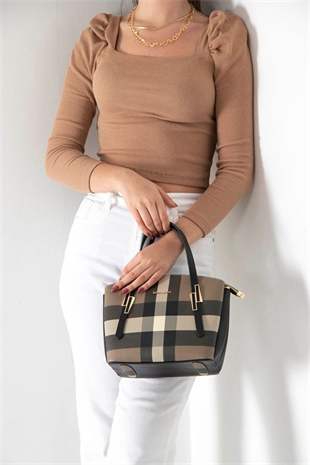 Silver & Polo SP1021 Kadın El Çantası Ekose Kahve-Siyah