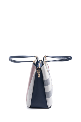 Silver & Polo SP1205 Kadın El Çantası Ekose Beyaz-Lacivert