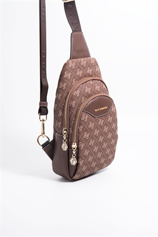 Silver & Polo SP959 Kadın Vücut Çantası Monogram Kahve