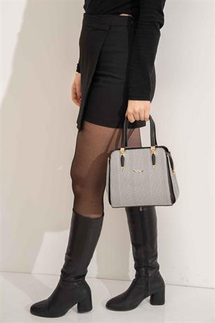 Silver & Polo SP1136 Kadın El Çantası Hasır Siyah Beyaz-Siyah