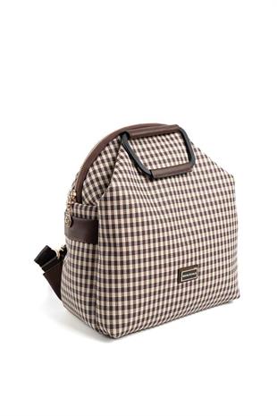 Silver Polo Kahve Sarı - Kahve Ekose Line Kare Kadın Sırt Çantası SP771