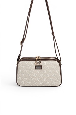 Silver Polo Taş - Kahve Monogram Kadın Çapraz Çanta SP899
