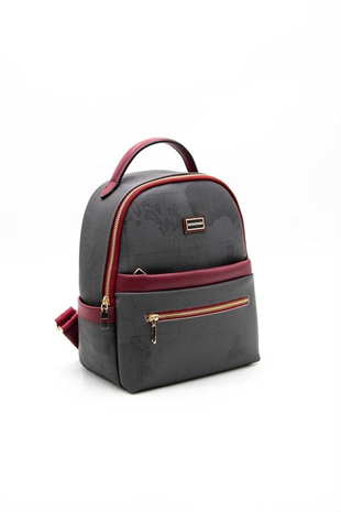 Silver & Polo SP1061 Kadın Sırt Çantası Harita Siyah-Bordo