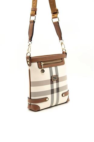 Silver & Polo SP1120 Kadın Çapraz Çanta Ekose Krem-Taba