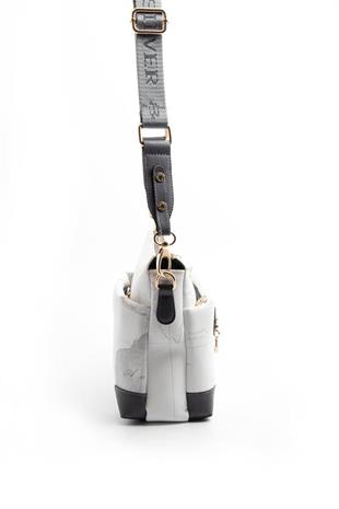 Silver & Polo SP1110 Kadın Çapraz Çanta Harita Beyaz-Antrasit