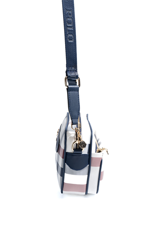 Silver & Polo SP1267 Kadın Çapraz Çanta Ekose Beyaz-Lacivert