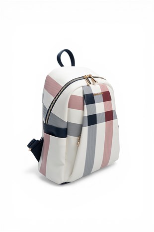 Silver & Polo SP926 Kadın Sırt Çantası Ekose Beyaz-Lacivert